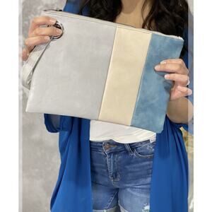 Clutch Bag Gray/Taupe/Blue Wristlet Purse Envelop Chain Handbag Foldover Pouch